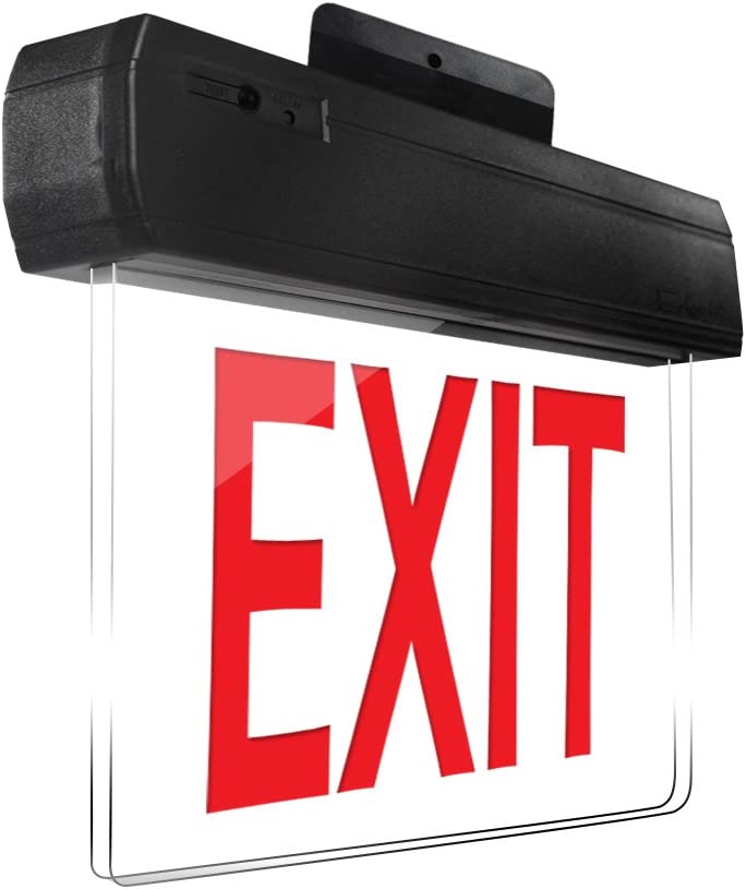 Photo 1 of eTopLighting Edge Lit Exit Sign LED Light Panel, Red Lettering, Battery Backup, Transparent See Through, Mount on Wall and Ceiling, Rotary Surface Mounting, AGG2128