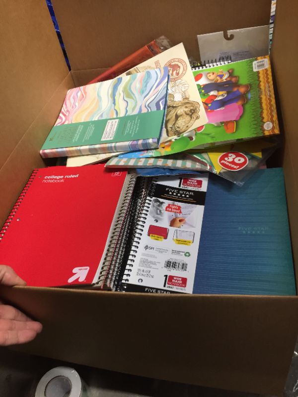 Photo 2 of 12x18in box filled with  misc school supplies 