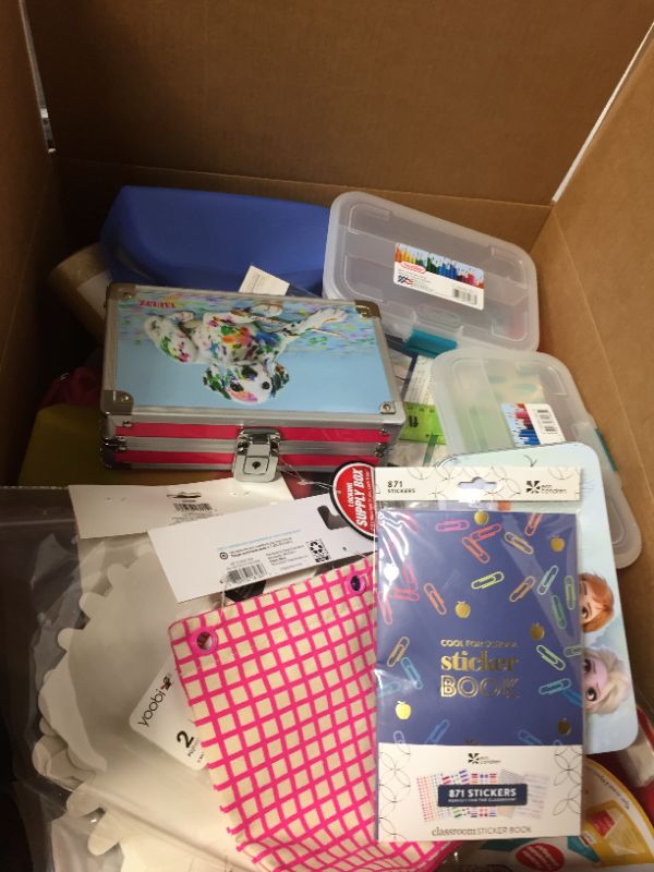 Photo 1 of 12x18in box filled with misc school supplies 