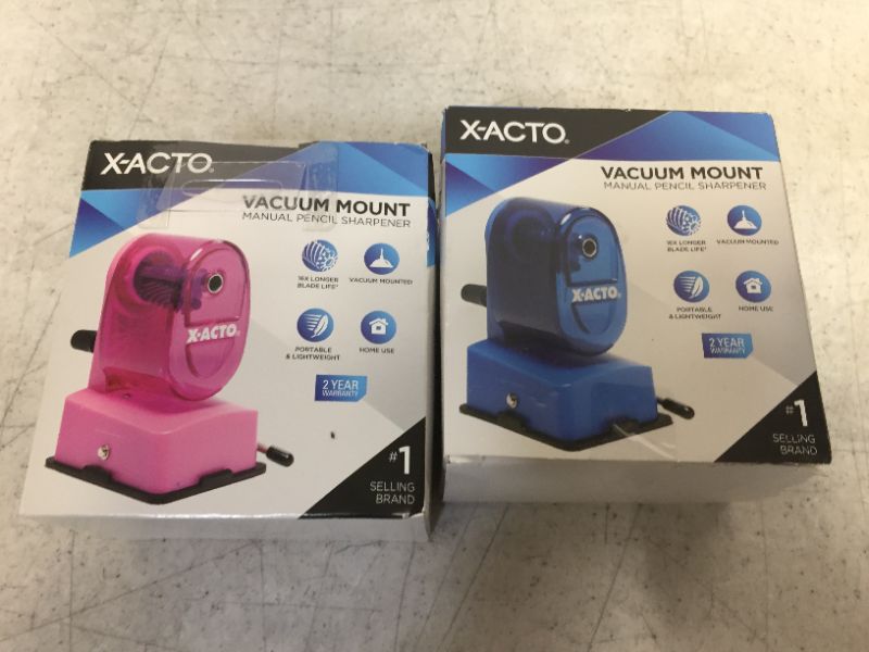 Photo 1 of 2 pack X-ACTO Vacuum Mount Manual Pencil Sharpener (Color May Vary)
1 blue and the other is pink