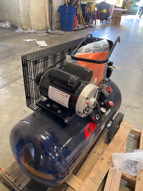 Photo 2 of Air Compressor, 30-Gallon Horizontal Tank, Portable, Single-Stage, 10.2CFM, 3.7HP, 1 Phase (Campbell Hausfeld VT6271)
