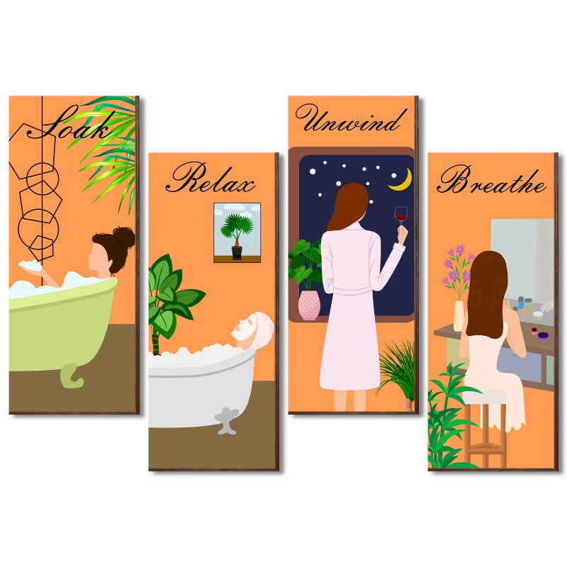 Photo 1 of 4 Pieces Bathroom Wall Art Decor Large Unwind Soak Relax Breathe Farmhouse Boho Bathroom Wooden Wall Plaque Decor for Bathroom Laundry Washroom Orange 15*6 Inch