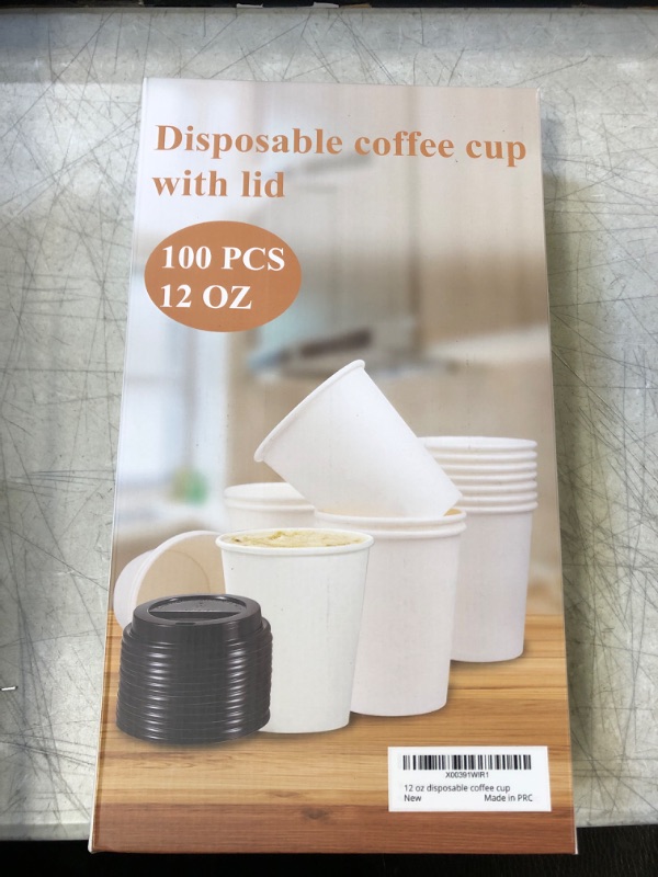 Photo 2 of (Pack of 100) Choi 12oz Disposable Coffee Cup with Lid for Hot and Cold Drinks, White Cup. hot cup. Paper coffee cup.