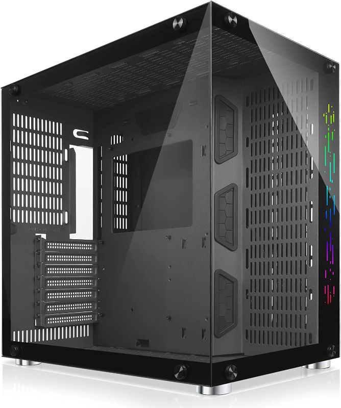 Photo 1 of GIM ATX Mid-Tower Case Black Gaming PC Case 2 Tempered Glass Panels & Front Panel RGB Strip Gaming Computer Case Desktop Case USB 3.0 I/O Port, Magnet Dust Filter, Water-Cooling Ready (Black)

