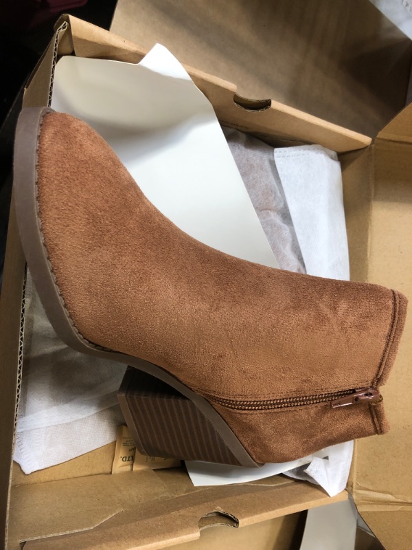 Photo 2 of 6.5.----PiePieBuy Womens Ankle Boots Chunky Stacked Heel Slip on Shoes Faux Suede Side Zipper Casual Western Booties 6.5 Brown-1