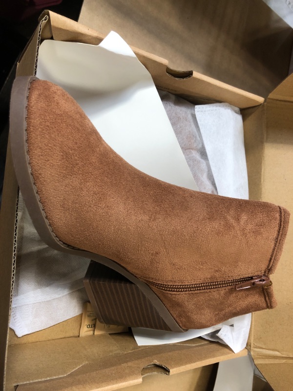 Photo 1 of 6.5.----PiePieBuy Womens Ankle Boots Chunky Stacked Heel Slip on Shoes Faux Suede Side Zipper Casual Western Booties 6.5 Brown-1