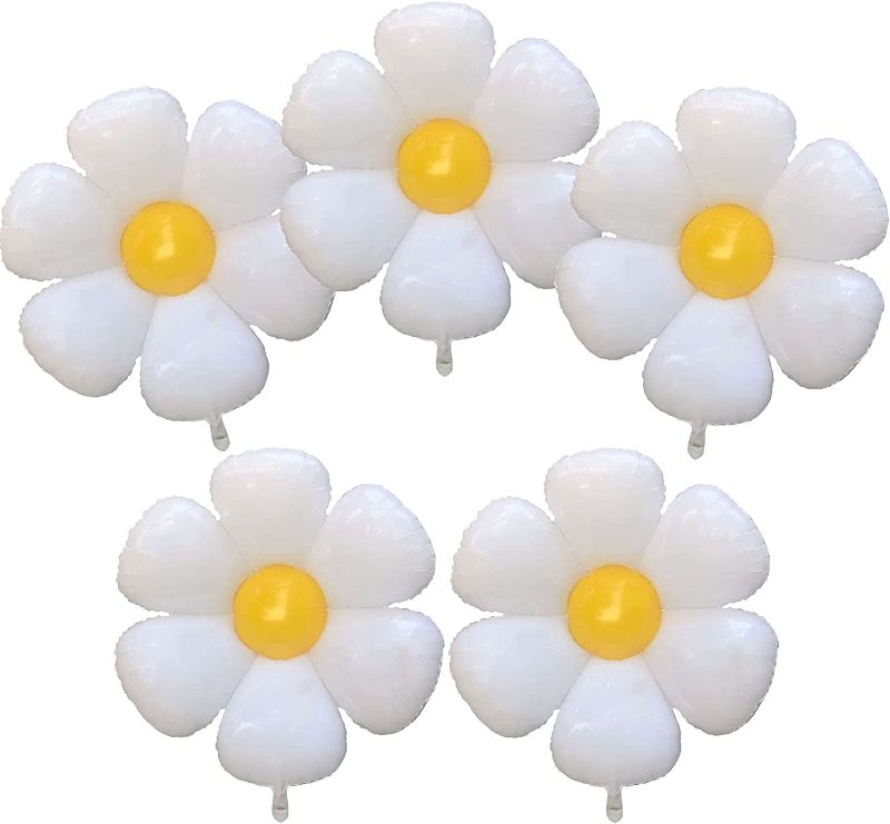 Photo 1 of 15 PC Daisy Balloons Huge Flower Balloon White Daisy Party Decorations Large Foil Mylar Balloons Birthday Decoration Wedding Décor 
