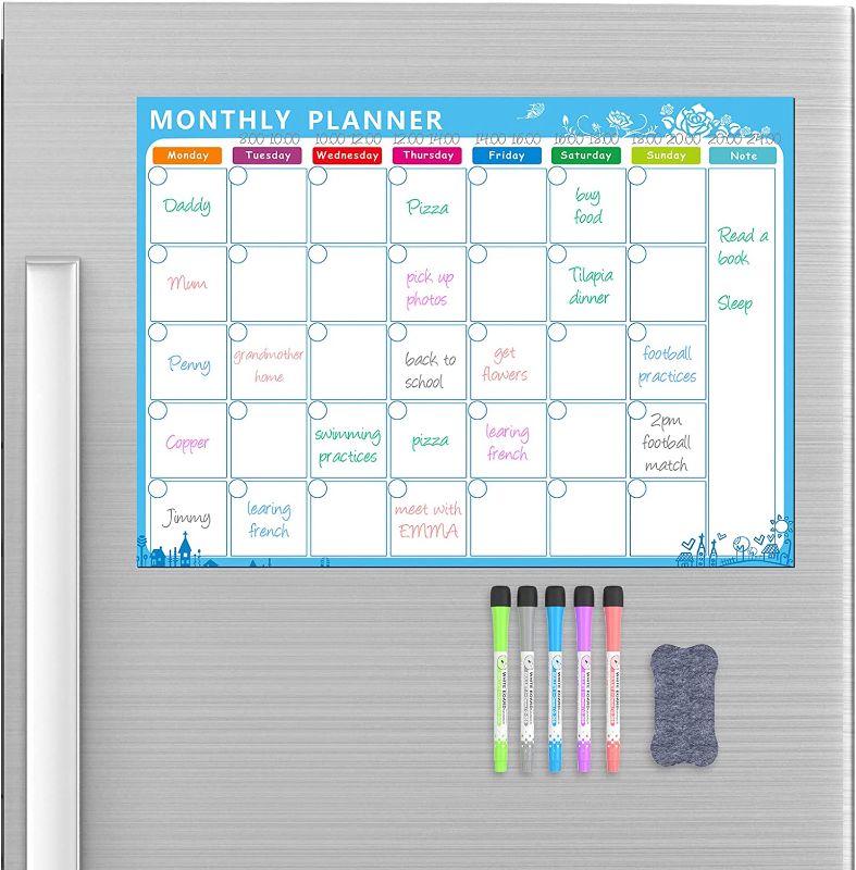 Photo 1 of Erasable fridge magnetic calendar, dry erase monthly, weekly and daily planner, whiteboard calendar suitable for kitchen, office, meeting room, etc. (Monthly (1pack))
