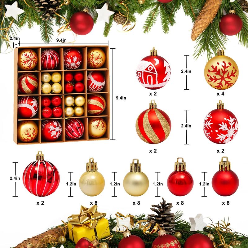 Photo 1 of 44ct Christmas Ball Ornaments,Red and Gold Ball Ornaments for Christmas Tree,Shatterproof Waterproof Glittering Christmas Decorative Hanging Ornaments,Christmas Decoration(44ct,Red and Gold)