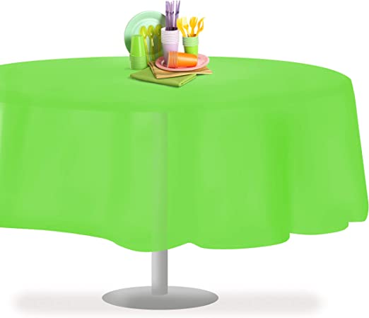 Photo 1 of  Lime Green 6 Pack Premium Disposable Plastic Tablecloth 84" Inch Round Table Cover