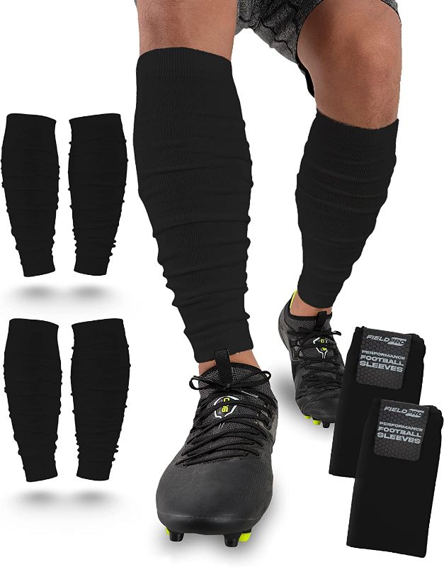 Photo 1 of FieldPro Football Leg Sleeve for Adult & Youth - 2 Pairs, 6 Colors Leg Sleeves for Men Football | Calf Compression Football Sleeves | Football Leg Sleeves for Men, SIZE L 