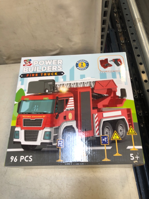 Photo 2 of Building Fire Truck Toys - 95 Pcs DIY Assembly Fire Truck STEM Toy with Drill, Push & Go Friction Power Lights & Sounds for Kids- Take Apart Vehicle Fire Trucks for Boys Ages 4 5 6 7 8 Years Old Fire Ladder Truck - 95 Pcs