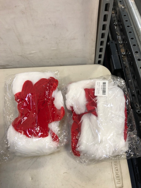 Photo 2 of 3 Pieces Santa Claus Costume Accessories Santa Hat Round Glasses Red Velvet Gloves Santa Accessories for Christmas Costumes Supplies 2 PACK 