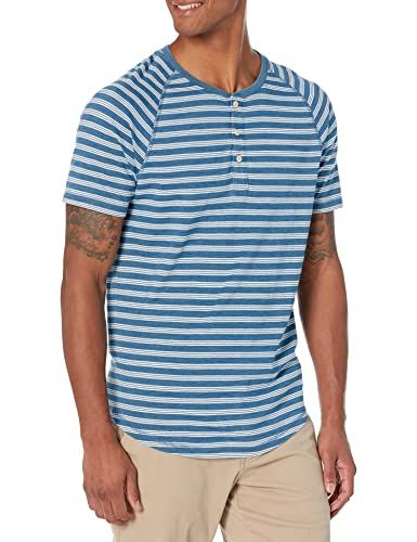 Photo 1 of Amazon Brand - Goodthreads Men's Short-Sleeve Henley, Light Indigo Triple Stripe, Large