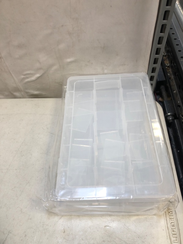 Photo 2 of 2pack 18 Grids Clear Plastic Organizer Box Storage Container with Adjustable Dividers (Clear x 2PC,18 Grids)
