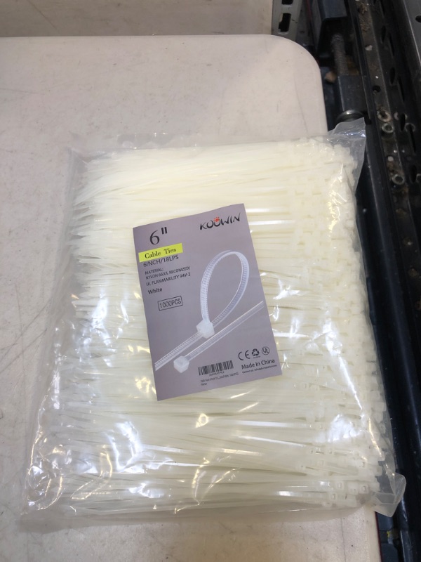 Photo 2 of 1000 Pack 6 Inch Bulk KOOWIN Nylon Plastic Cable Zip Ties Small Wire Wraps White 6 inch 18 lb (1000 pcs) White