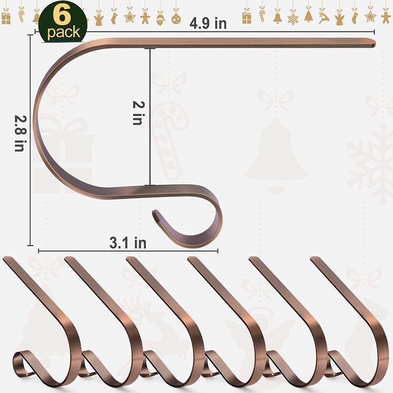 Photo 1 of 6 Pieces Christmas Stocking Holders Mantel Hooks Hanger, Safety Fireplace Mantle Hanging Holder for Christmas Party Decoration, Hanging Handbags, House Docor, Indoor Outdoor Holidays - Red Bronze
