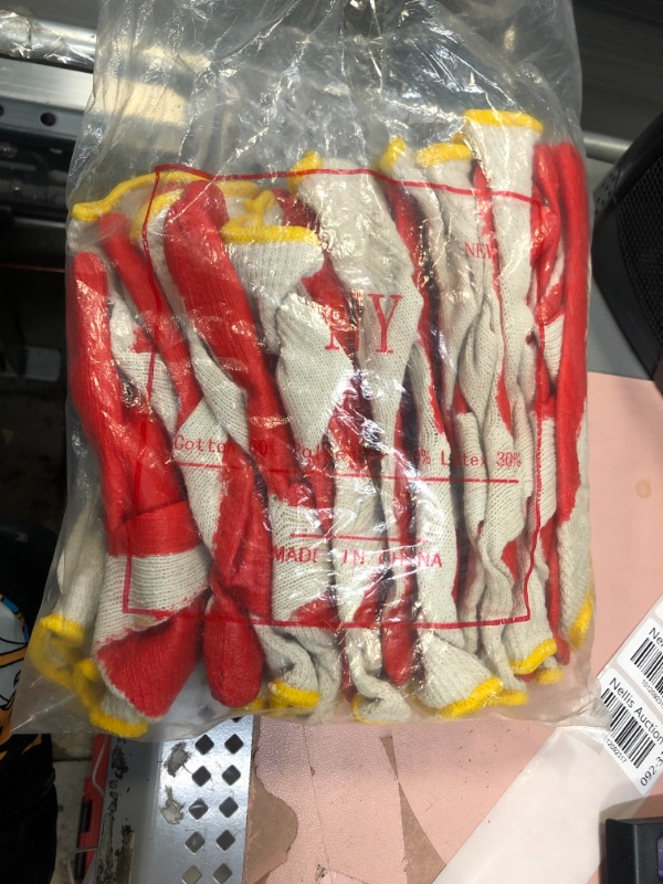 Photo 1 of 10 Pairs Red Latex Rubber Palm Coated Work Safety Gloves