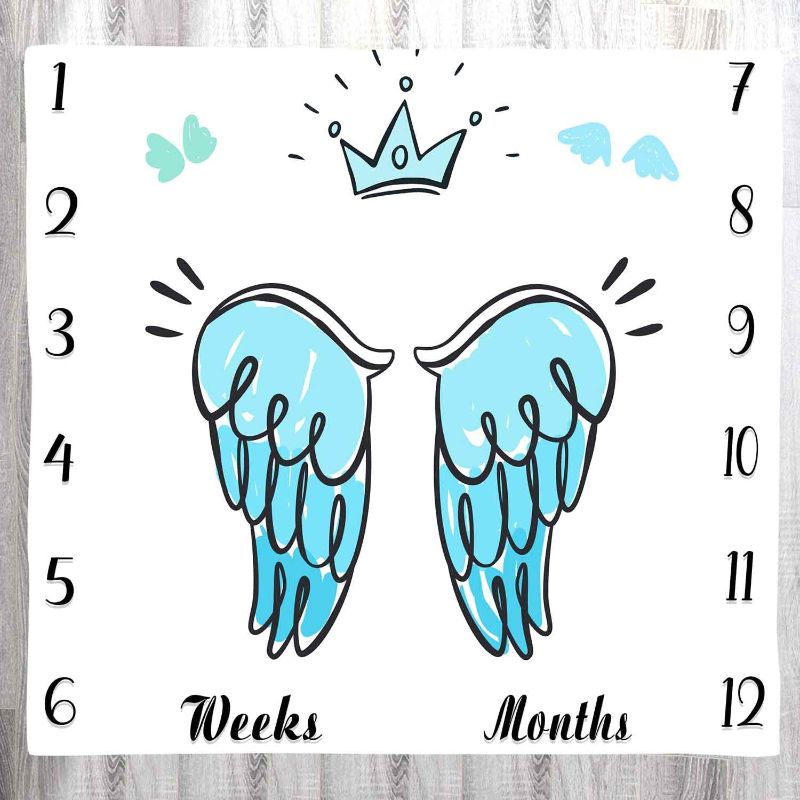 Photo 1 of Baby Age Memory Blanket, Blue Wings Growth Chart Angel Baby Monthly Milestone Blanket, 48x40 Inch Newborn Shower Baby Swaddle Receiving Blanket BTLSLY444