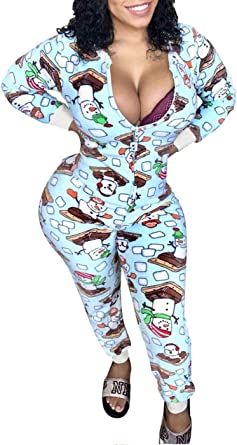 Photo 1 of XL---Women's One Piece Onsie Print Sleepwear Ugly Christmas Pajamas Jumpsuit Rompers Clubwear Nightwear