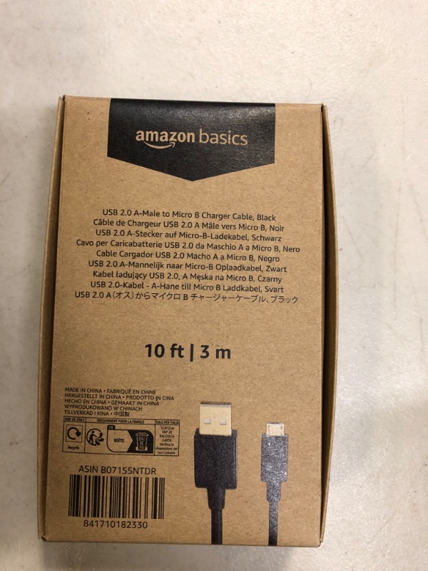 Photo 2 of Amazon Basics USB 2.0 A-Male to Micro B Cable, 10 feet, Black------FACTORY SEALED
