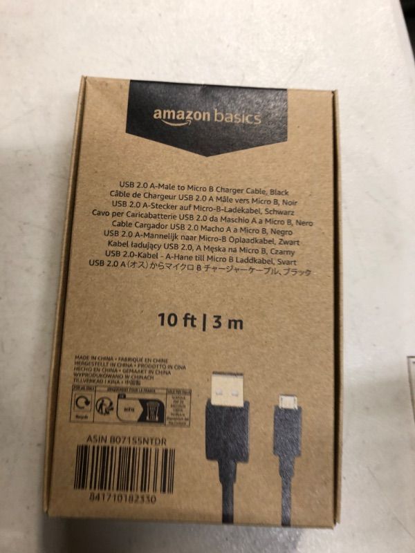 Photo 2 of Amazon Basics USB 2.0 A-Male to Micro B Cable, 10 feet, Black------FACTORY SEALED
