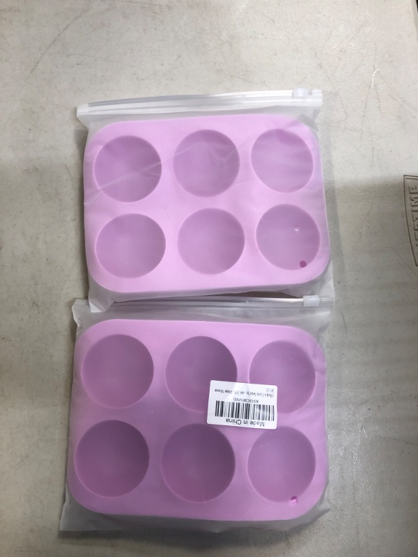 Photo 2 of 2 Pcs 6-Cavity Semi Sphere Silicone Mold, Baking Mold for Making Hot Chocolate Bomb, Cake, Jelly, Dome Mousse Purple 2PACK