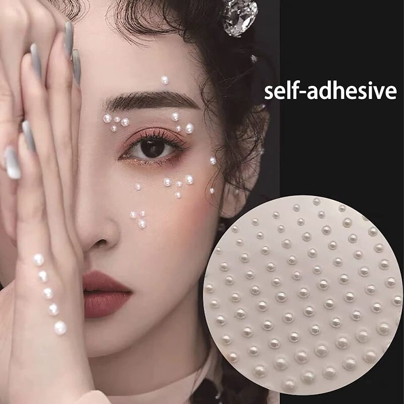 Photo 2 of 3304 Pieces Pearl Stickers, Flat Back Self Adhesive Pearls Stickers for Face Beauty Makeup Nail Phone DIY Craft Home Decoration
