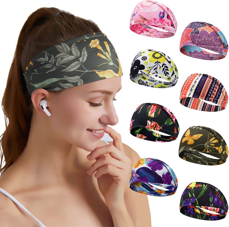 Photo 1 of 8 Pack Headbands for Women, Boho Style Yoga Wide Hairbands Workout Running Bandanas Elastic Yoga Hair bands for Girls  -- FACTORY SEALED --
