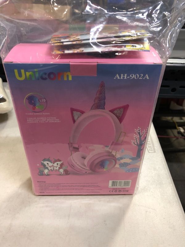 Photo 3 of Kids Headphones, Unicorn Wireless Bluetooth Headphones with Microphone for Kids Girls Children, Kids Over On Ear Headset with Adjustable Headband for School, Online Study, Tablet, Birthday Gift------FACTORY SEALED
