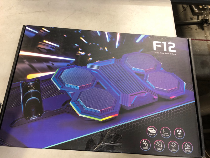 Photo 1 of Hiwings Laptop Cooling Pad, RGB Gaming Laptop Cooling Stand with 6 Quiet Cooling Fans, 6 Height Adjustable and Dual USB Ports for 11-16Inch Laptops (Extra Phone Stand) (Blue)