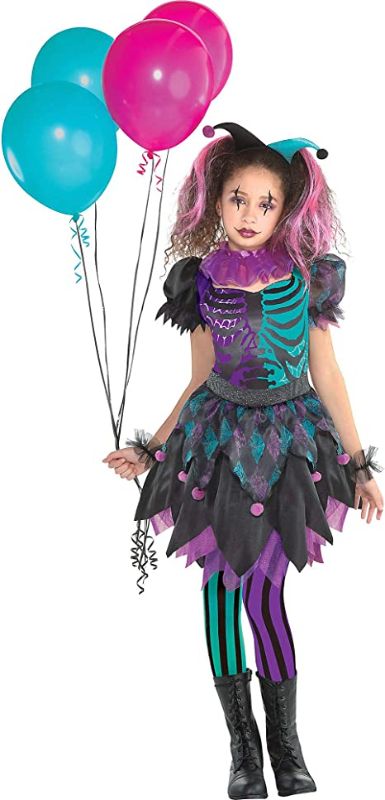 Photo 1 of amscan Haunted Harlequin Halloween Costume for Girls, Large, with Included Accessories, Multicolor, 8402222
