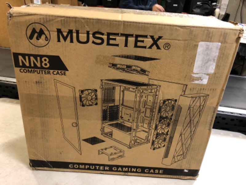 Photo 7 of MUSETEX ATX PC Case Mid-Tower with 6pcs 120mm ARGB Fans, Polygonal Mesh Computer Gaming Case with Type C, Opening Tempered Glass Side Panel, USB 3.0 x 2, Black, NN8.