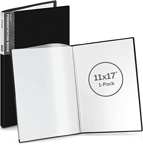 Photo 1 of Dunwell 11x17 Binder with Sleeves - (Black), Art Portfolio Folder 11 x 17, Large Folder with Clear Sheet Protectors, 24-Pocket Displays 48 Pages 17x11 Posters, Kids Artwork Organizer, Archival Quality
