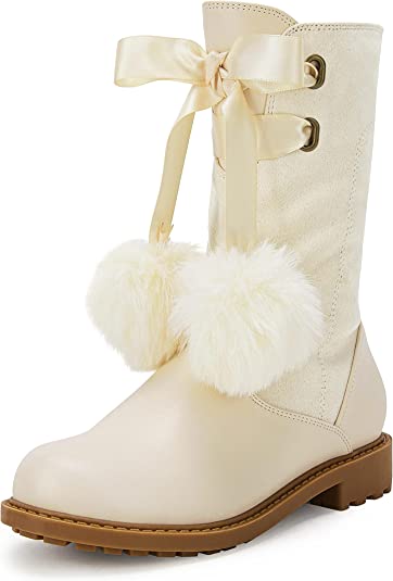 Photo 1 of Coutgo Girls' Boots Mid Calf Lug Sole Side Zipper Winter Boot with Bowknot Pom-poms
SIZE 1 