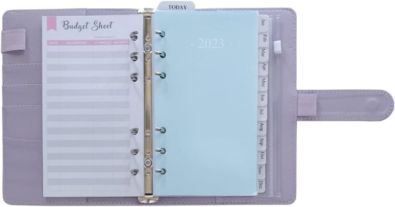 Photo 2 of Fan&Ran 2023 Planner Binder Set A6 - Weekly and Monthly Refills, Budget Sheets, Cash Zipper Pocket, Personal Size, Purple
