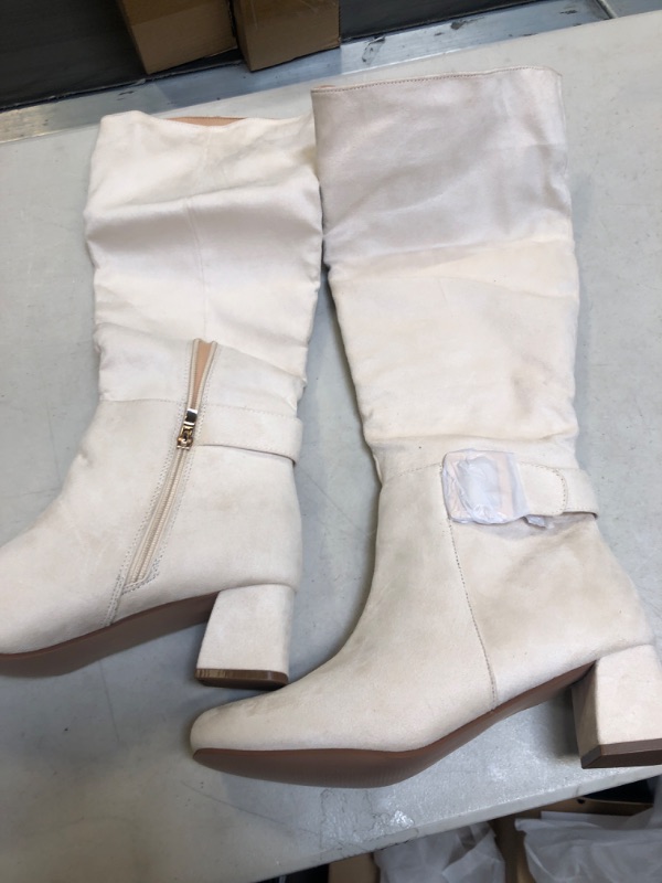 Photo 1 of WOMANS FAUX SUEDE KNEE HIGH BOOTS WITH BUCKLE. CREAM 
SIZE 10