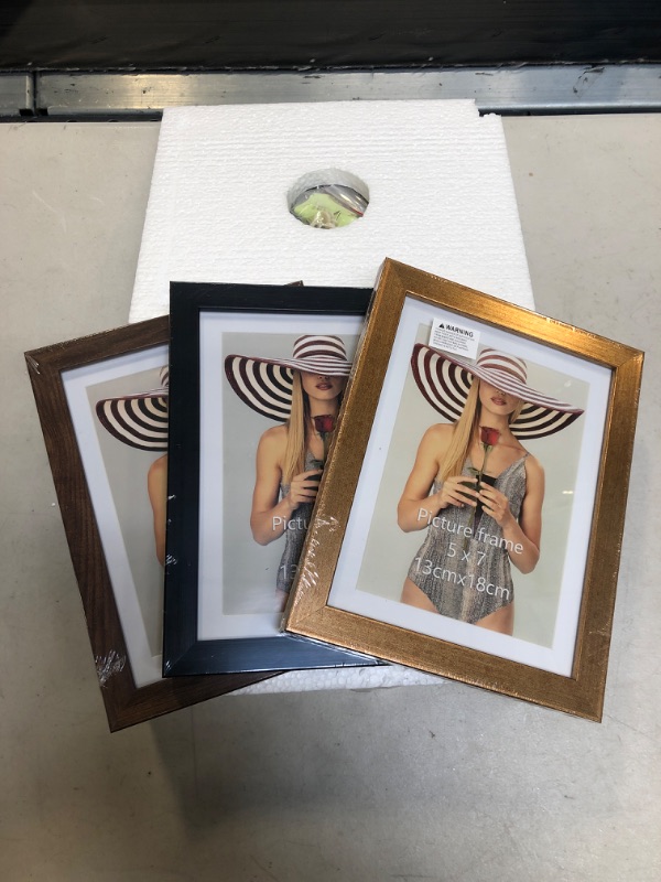 Photo 1 of  5x7 Picture frames Assorted Colors Set of 3, Rustic Photo Frames for 5 x 7 Photos with Mat or 6x8 Photos without Mat, Wall and Tabletop Display
