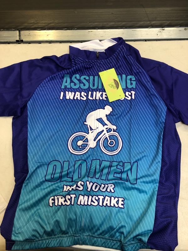 Photo 1 of ASSUMING I WAS LIKE MOST OLD MEN WAS YOUR FIRST MISTAKE CYCLING SHIRT 
SIZE MEDIUM 