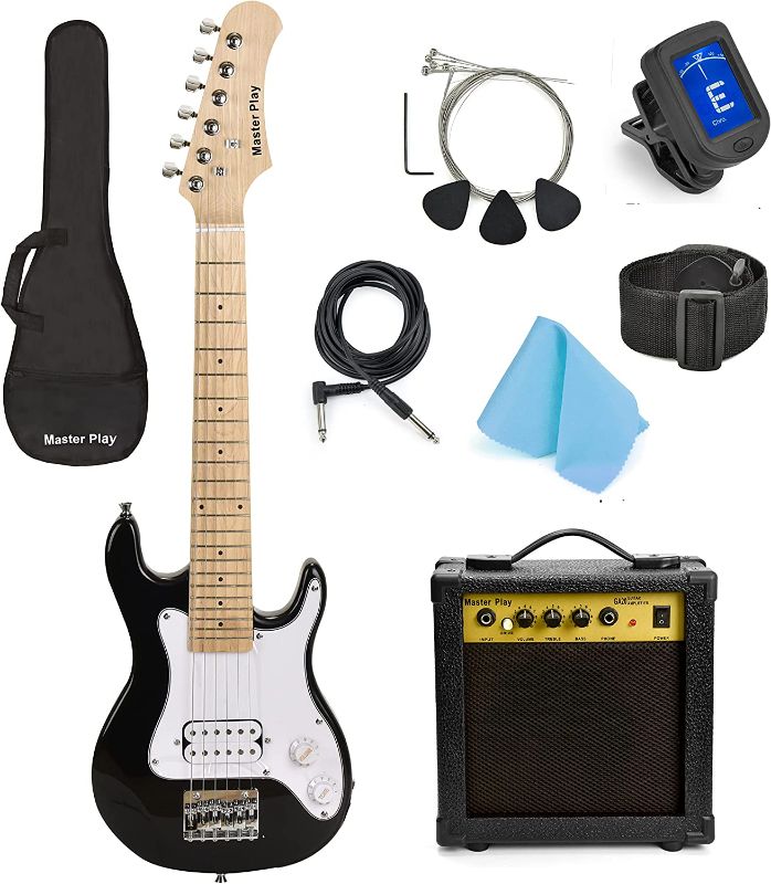 Photo 1 of Master Play 30 Inch Electric Guitar, For Kids/beginner With Complete Starter Kit, 20 Watt Amp, 6 Extra String, Picks, Gig Bag, Shoulder Strap, Digital tuner, Cable, Wash Cloth
