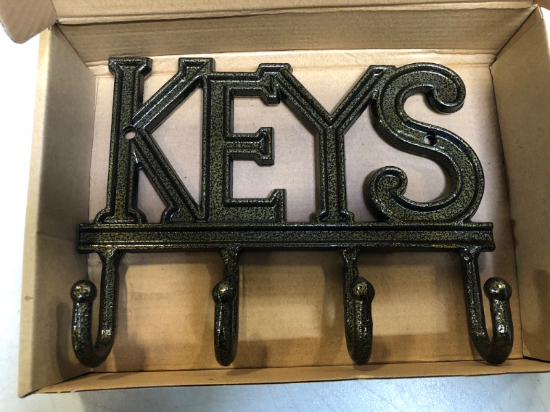 Photo 2 of Key Holder “Keys” – Wall Mounted Western Key Holder | 4 Key Hooks | Decorative Cast Aluminum Key Rack | with Screws and Anchors – 6x8” (Antique Peacock Green)