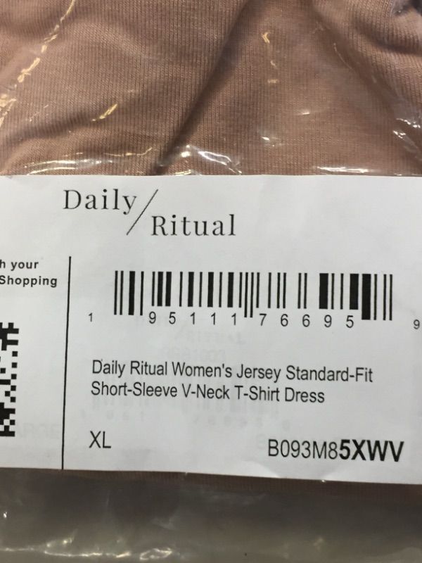 Photo 2 of DAILY RITUAL WOMENS JERSEY STANDARD FIT SHORT SLEEVE V - NECK T-SHIRRT DRESS XL