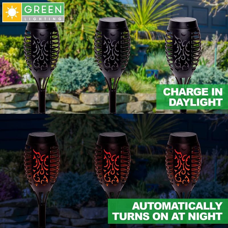 Photo 5 of 12pcs ---2Boxes  6pcs Each GreenLighting Ornate Flame Pathway Lights - Flicker Solar Garden Lights - Torch LED - Solar Walkway Lights, Lawn Lights, Landscape Lighting  Black