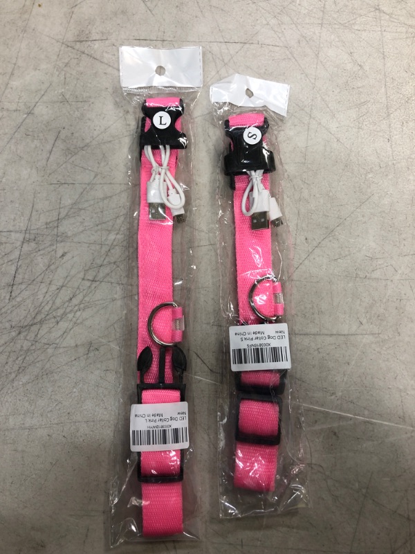 Photo 2 of [2 COUNT] LED Dog Collar, Light Up Pet Collars, Glow in The Dark Dog Collars - USB Rechargeable, Adjustable,3 Flashing Mode ?for Walking The Dog at Night, Pink - ONE SMALL ?for Pet neck circumference: 12.60~15.35 in ?ONE LARGE?for Pet neck circumference: 