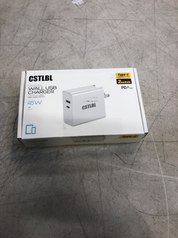 Photo 1 of CSTLBL Wall Charger with USB and C Ports 45W Fast Charge for iPhone iPad and Tablet 2 in 1 Smart Adapter Plug with 1M C to C Cable White 45W White
