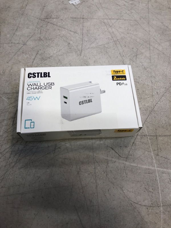 Photo 1 of CSTLBL Wall Charger with USB and C Ports 45W Fast Charge for iPhone iPad and Tablet 2 in 1 Smart Adapter Plug with 1M C to C Cable White 45W White