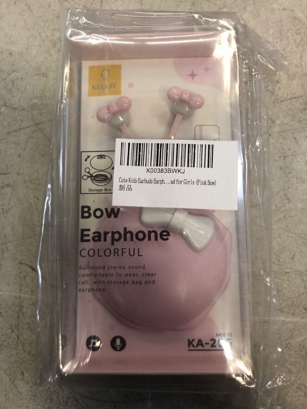 Photo 2 of BByogooz Cute Kids Earbuds Earphones for Kids with Bowknot Storage Case in-Ear Headphones with Mic Microphone for School Wired Ear Bud for Girls (Pink Bow)