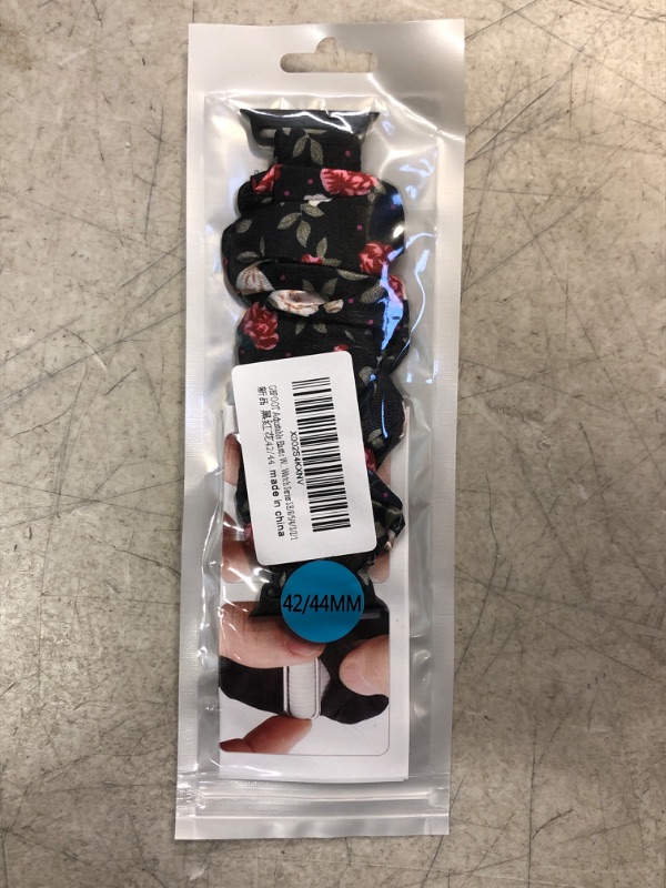 Photo 2 of GBPOOT Adjustable Scrunchies Solo Loop Compatible with Apple Watch Bands 38mm 40mm 41mm 42mm 44mm 45mm, Stretchy Cloth Pattern Printed Women Elastic Scrunchy Band for iWatch Series 7/SE/6/5/4/3/2/1 Black Rose (Silk) 42mm/44mm