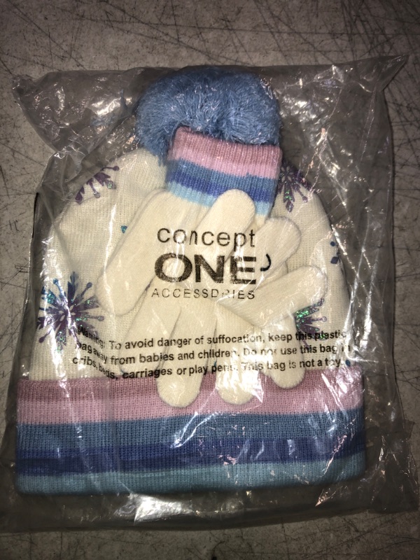 Photo 3 of Concept One Disney Frozen Knitted Winter Hat Beanie and Matching Gloves Set Multi