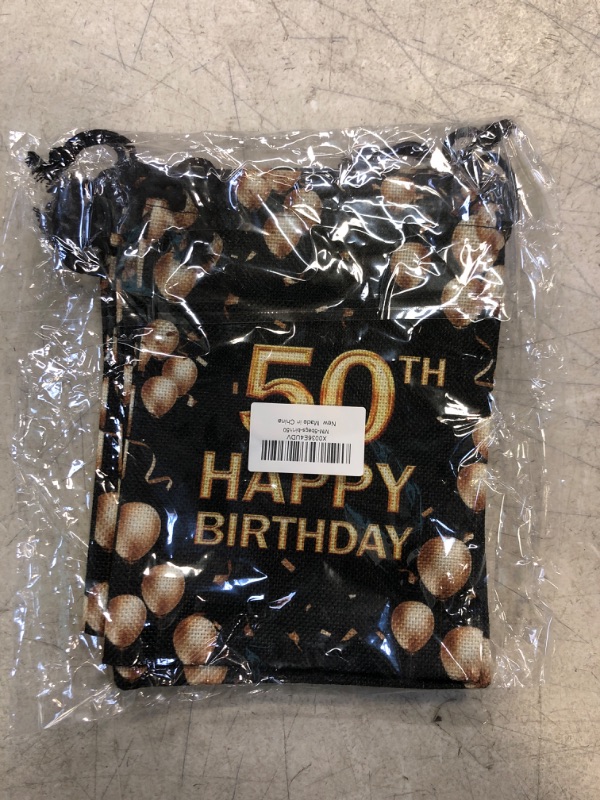 Photo 1 of 50th Happy Birthday Gift Bags, Gift Bags for Birth Date, Pouches with Drawstring With Black Background And Golden Balloons, Party Favors, Set of 5 (birth50)